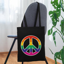 Indlæs billede til gallerivisning Jutebeutel mit Peace-Zeichen in Regenbogenfarben - Schwarz

