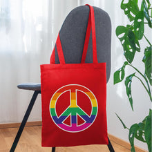 Indlæs billede til gallerivisning Jutebeutel mit Peace-Zeichen in Regenbogenfarben - Rot

