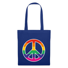 Indlæs billede til gallerivisning Jutebeutel mit Peace-Zeichen in Regenbogenfarben - Royalblau
