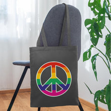 Indlæs billede til gallerivisning Jutebeutel mit Peace-Zeichen in Regenbogenfarben - Graphite
