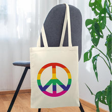 Indlæs billede til gallerivisning Jutebeutel mit Peace-Zeichen in Regenbogenfarben - Natur
