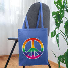 Indlæs billede til gallerivisning Jutebeutel mit Peace-Zeichen in Regenbogenfarben - Hellblau
