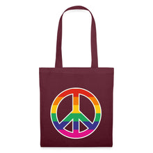 Indlæs billede til gallerivisning Jutebeutel mit Peace-Zeichen in Regenbogenfarben - Burgunderrot
