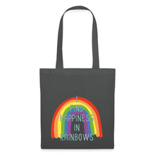 Lataa kuva Galleria-katseluun, Stoffbeutel mit buntem Regenbogen und Spruch I find happiness in rainbows
