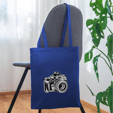 Carregar imagem no visualizador da galeria, Retro Jutebeutel mit Spiegelreflex-Kamera - Royalblau
