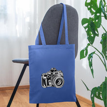 Carregar imagem no visualizador da galeria, Retro Jutebeutel mit Spiegelreflex-Kamera - Hellblau
