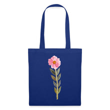 Lataa kuva Galleria-katseluun, Royalblauer Stoffbeutel mit zarter rosa Aquarell-Mohnblume auf grünem Stiel
