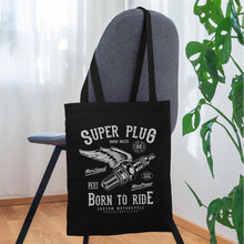 Lataa kuva Galleria-katseluun, Stoffbeutel Vintage Super Plug Born to Ride - Schwarz
