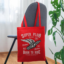 Lataa kuva Galleria-katseluun, Stoffbeutel Vintage Super Plug Born to Ride - Rot
