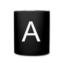Ladda upp bild till gallerivisning, Schwarze Tasse mit großem weißem Buchstaben A, minimalistisches Monogramm
