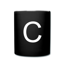 Ladda upp bild till gallerivisning, Schwarze Tasse mit großem weißen Buchstaben C im Serif-Design, Monogramm
