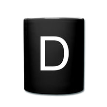 Ladda upp bild till gallerivisning, Schwarze Tasse mit großem weißem Buchstaben D als Monogramm-Design
