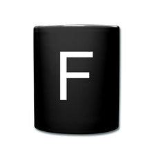 Ladda upp bild till gallerivisning, Schwarze Tasse mit großem weißem Buchstaben F im minimalistischen Design
