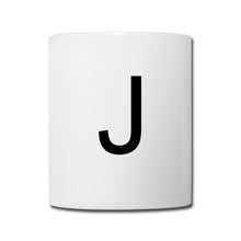 Ladda upp bild till gallerivisning, Weiße Keramiktasse mit schwarzem Buchstaben J als schlichte Initialen-Tasse
