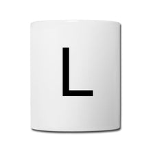 Ladda upp bild till gallerivisning, Weiße Tasse mit großem schwarzem Buchstaben L als Monogramm-Design
