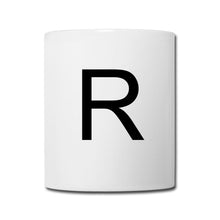 Carica l'immagine nel visualizzatore di Gallery, Weiße Tasse mit großem schwarzem Buchstaben R, Monogramm-Initialen-Design
