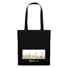 Indlæs billede til gallerivisning Jutebeutel mit illustrierter Berliner Skyline und Schriftzug BERLIN, Fernsehturm und Brandenburger Tor
