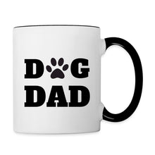 Ladda upp bild till gallerivisning, Zweifarbige Tasse weiß-schwarz mit Schriftzug „Dog Dad“ und Pfotenabdruck
