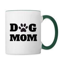 Ladda upp bild till gallerivisning, Tasse mit Spruch Dog Mom und Pfoten-Motiv, weiß mit grünem Henkel
