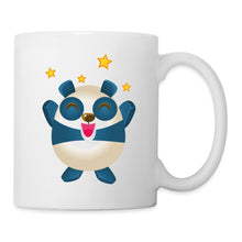 Indlæs billede til gallerivisning Tasse mit fröhlichem blauen Panda, erhobenen Armen und gelben Sternen
