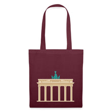 Carregar imagem no visualizador da galeria, Bordeauxroter Stoffbeutel mit Brandenburger Tor und grüner Quadriga, Berlin-Motiv
