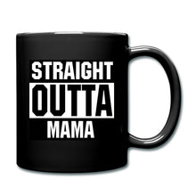 Załaduj obraz do przeglądarki galerii, Schwarze Tasse mit weißem Spruch Straight Outta Mama im Block-Style
