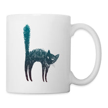 Lataa kuva Galleria-katseluun, Tasse mit skizzierter Katze im Katzenbuckel, gesträubtes Fell, Petrol-Farbverlauf, ohne Spruch
