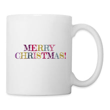 Carregar imagem no visualizador da galeria, Weiße Tasse mit buntem Schriftzug Merry Christmas in Skizzen-Optik
