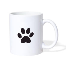 Carregar imagem no visualizador da galeria, Weiße Tasse mit einem einzelnen schwarzen Katzenpfoten-Abdruck in der Mitte
