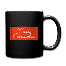 Carregar imagem no visualizador da galeria, Schwarze Tasse mit rotem Aufnäher und Schriftzug Merry Christmas, Weihnachtsgeschenk
