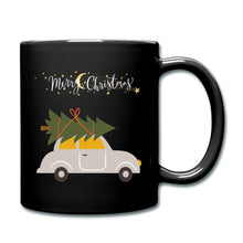 Lataa kuva Galleria-katseluun, Schwarze Tasse mit Auto, Tannenbaum, Mond, Sternen und Merry Christmas Spruch
